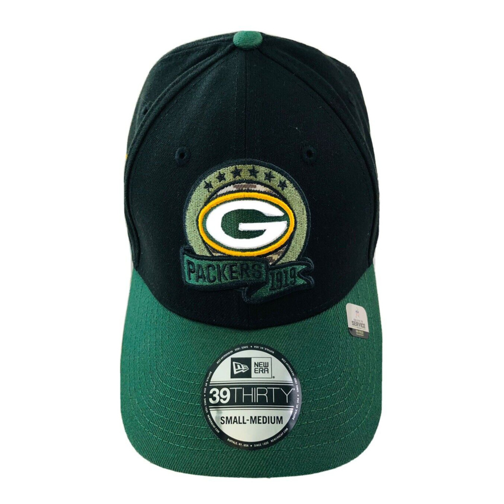 Green Bay Packer Hat Men's S/M Black Green Cap New Era 39Thirty NFL Football New